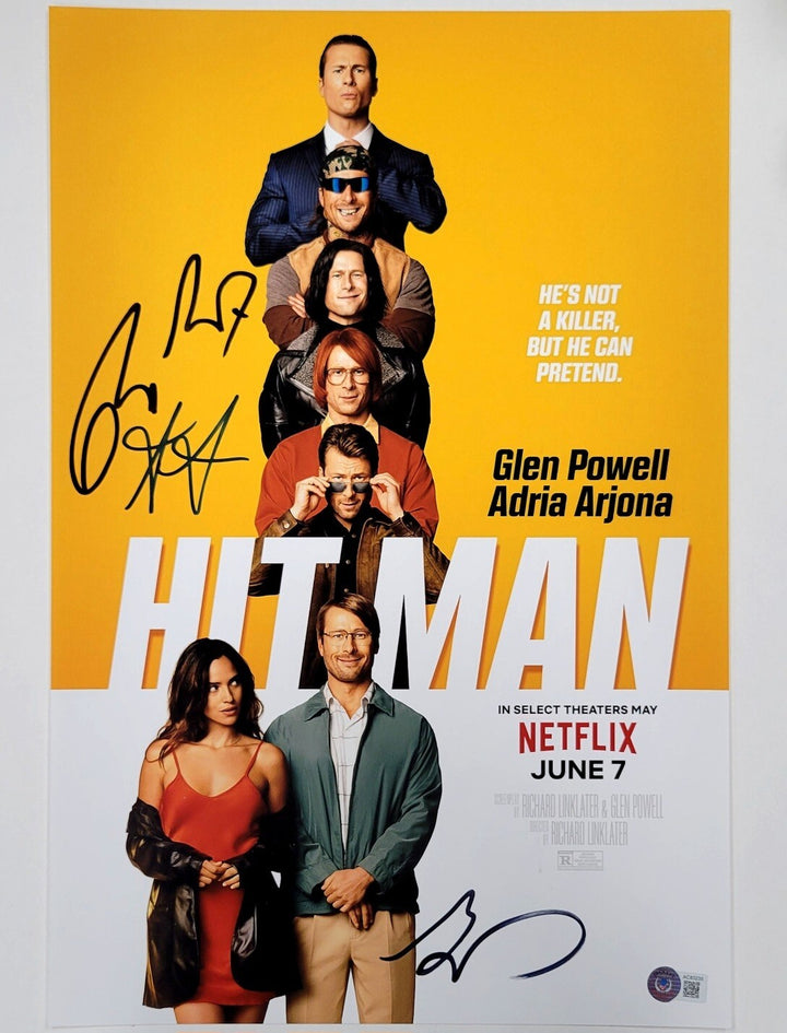 Hit Man cast (3) signed 12x18 photo Powell Arjona Linklater (A) ~ Beckett BAS