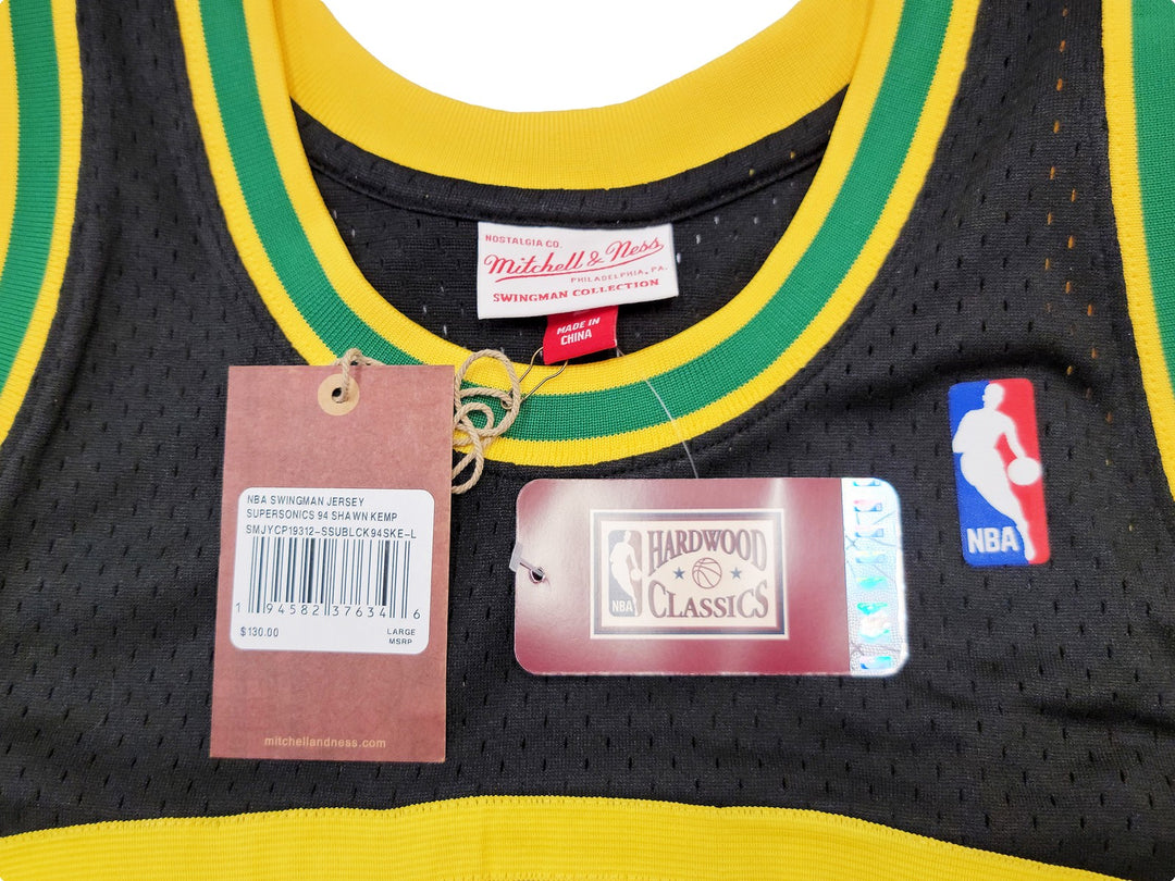 Sonics Shawn Kemp Auto Black AUTH Mitchell Ness HWCs Swingman Jersey L Reign Man