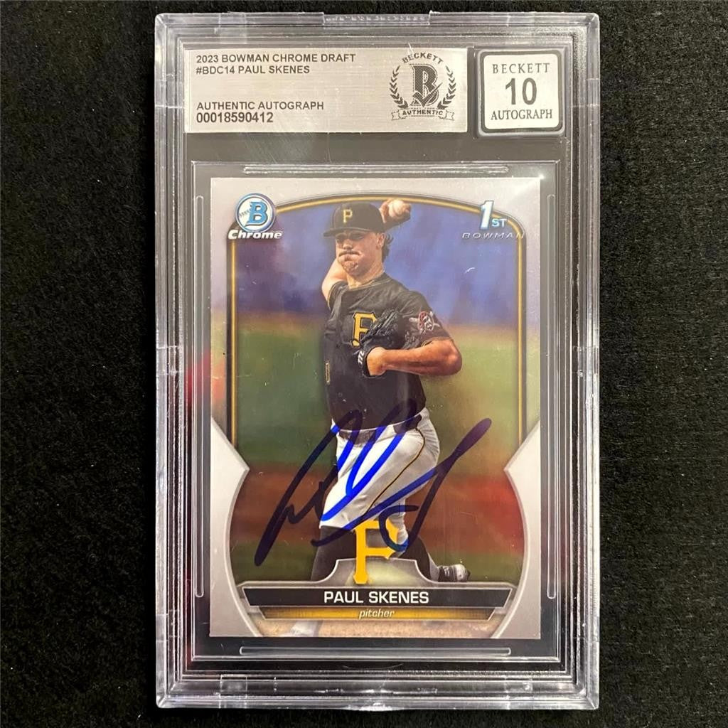Paul Skenes signed 2023 Bowman Chrome Draft 1st rookie card Beckett BAS 10 Auto