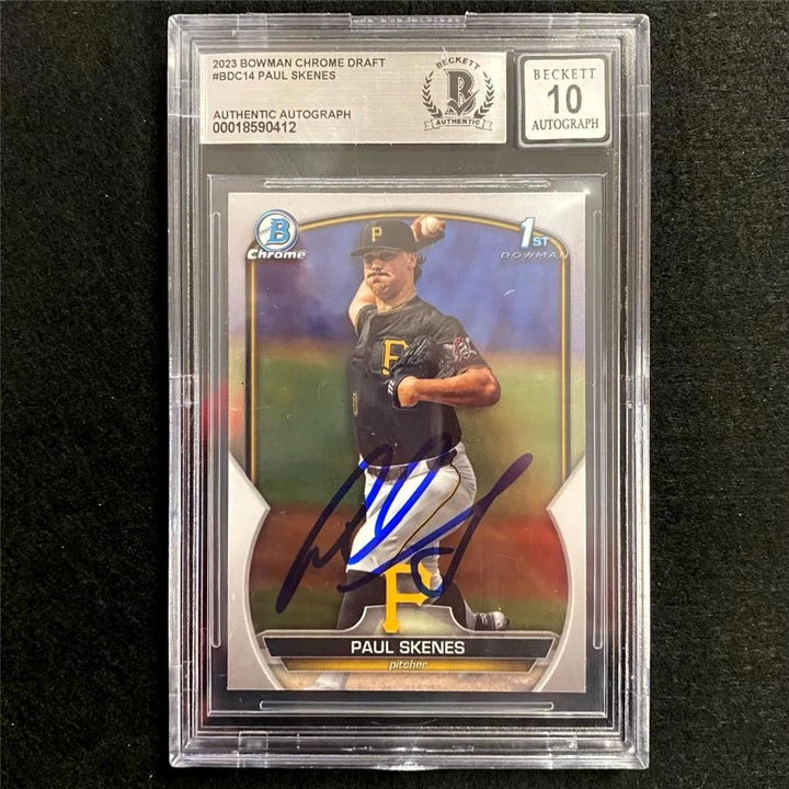 Paul Skenes signed 2023 Bowman Chrome Draft 1st rookie card Beckett BAS 10 Auto