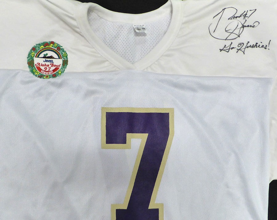 Washington Huskies Brock Huard Auto White Jersey Go Huskies! Aloha Bowl Beckett