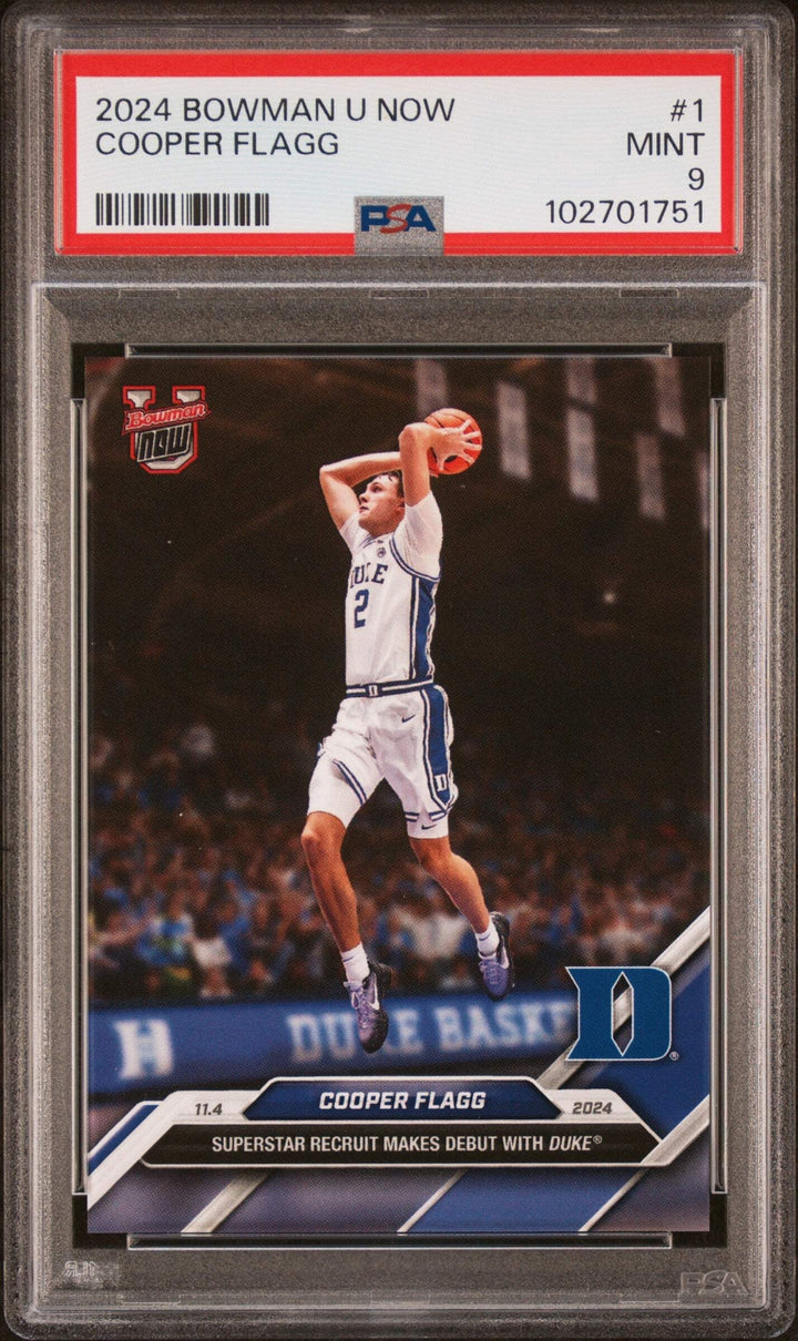 Graded 2024 Topps Bowman U Now Cooper Flagg #1 NCAA Debut Rookie RC Card PSA 9