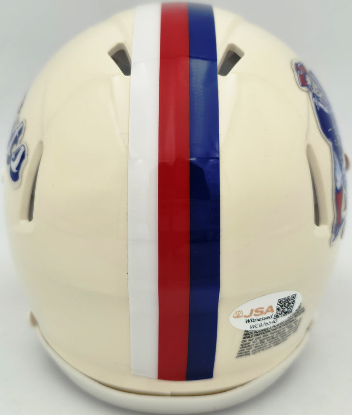 Mike Vrabel Signed Patriots Cream Retro Speed Mini Helmet JSA Witness