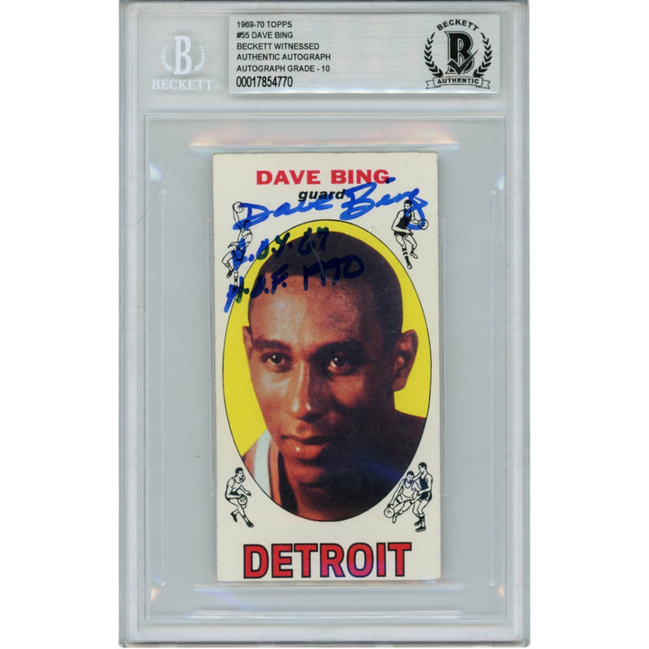 Dave Bing Autographed 1969 Topps #55 2 Insc. Slabbed Trading Card Beckett 50628