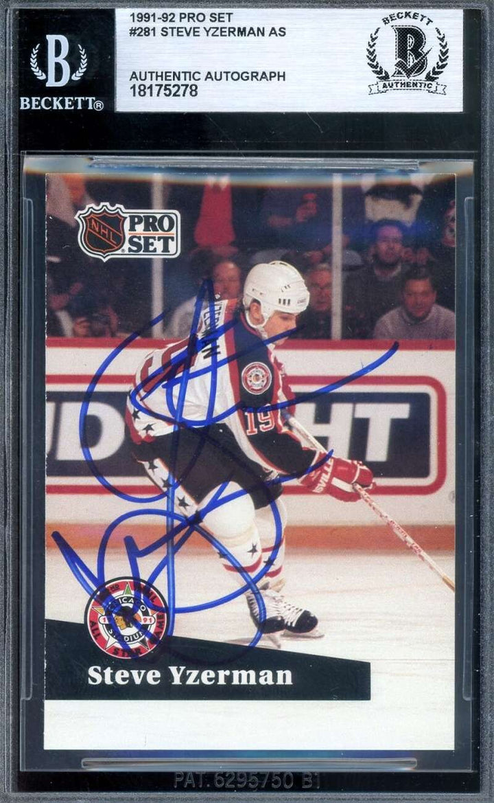 Steve Yzerman Beckett BAS Signed 1991-92 Pro Set Autograph