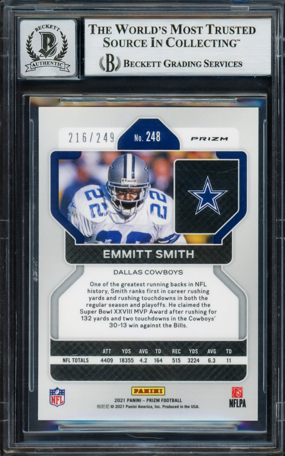 Emmitt Smith Auto 2021 Panini Prizm Prizms Orange Card 248 Sig 10 #/249 Beckett