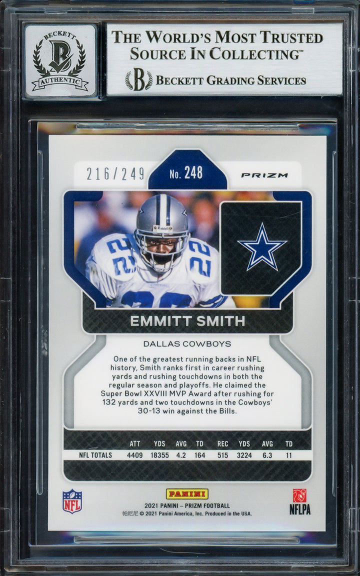 Emmitt Smith Auto 2021 Panini Prizm Prizms Orange Card 248 Sig 10 #/249 Beckett