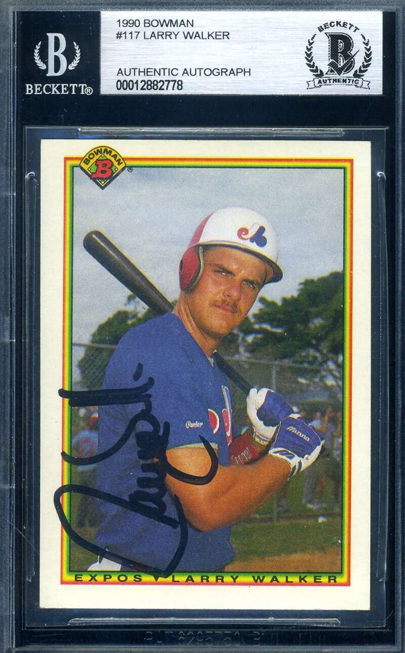Larry Walker Beckett BAS Signed 1990 Bowman Rookie Autograph