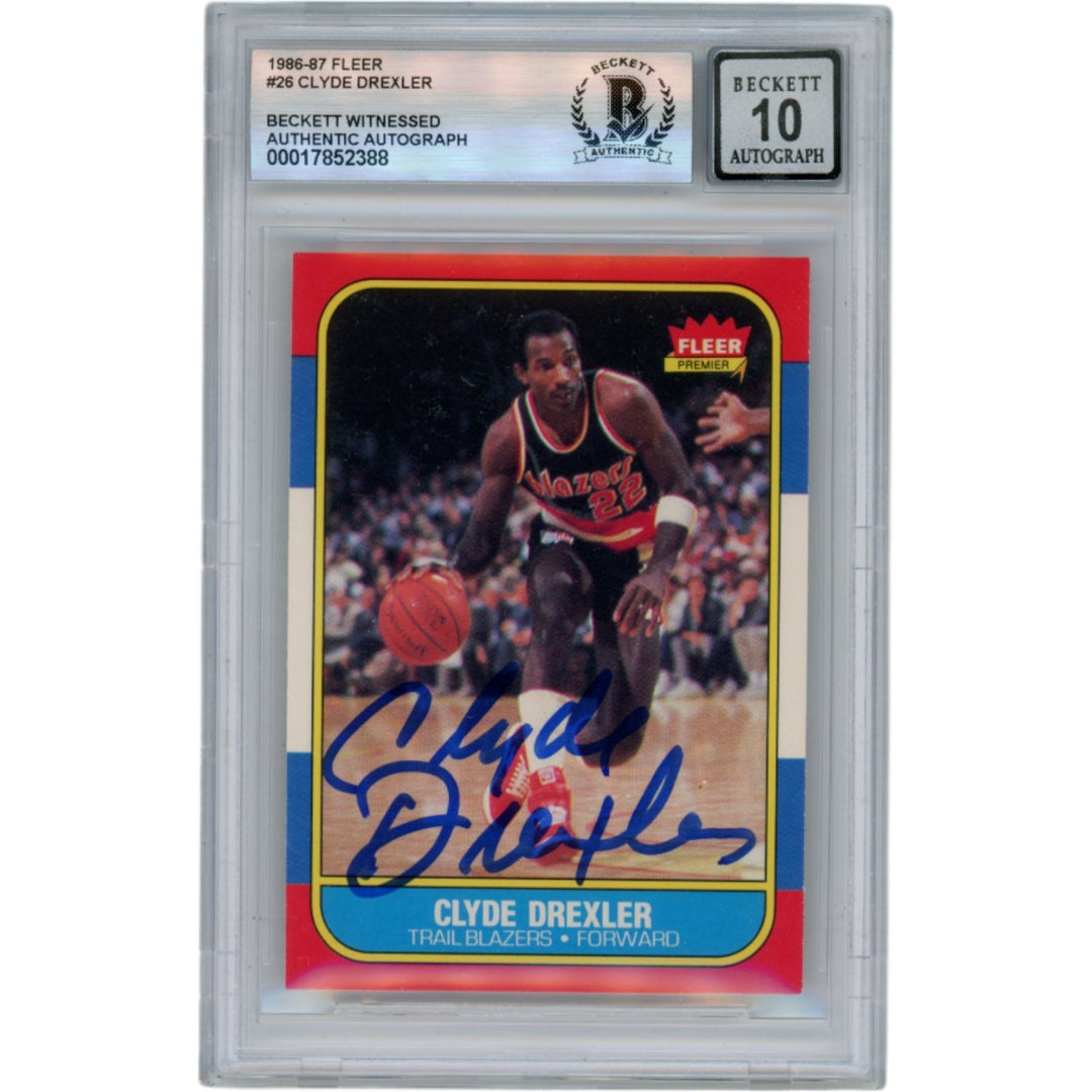 Clyde Drexler Autographed 1986 Fleer #26 Slabbed Trading Card Beckett 50641