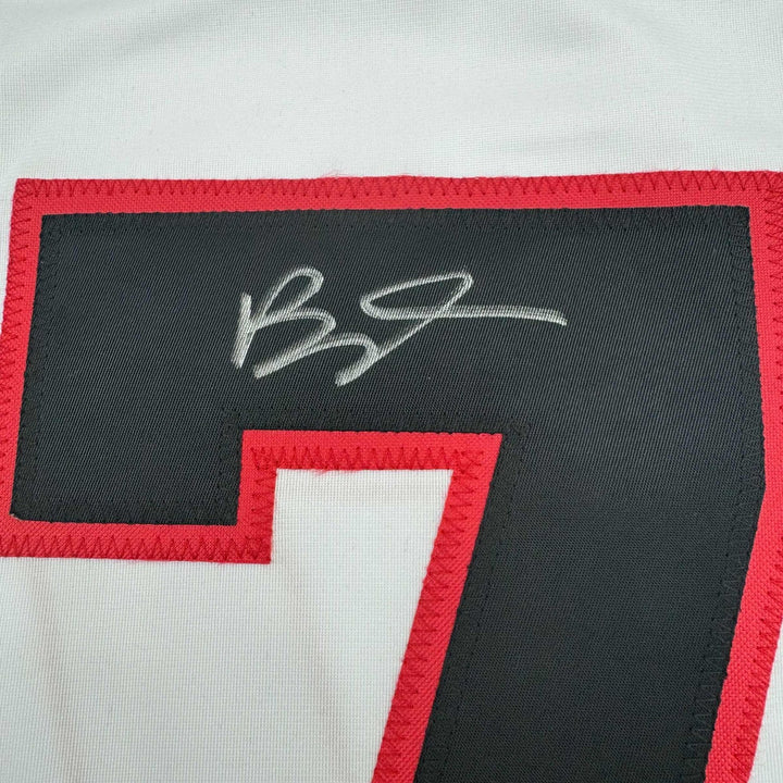 Framed Autographed/Signed Brady Tkachuk 35x39 Ottawa White Jersey JSA COA