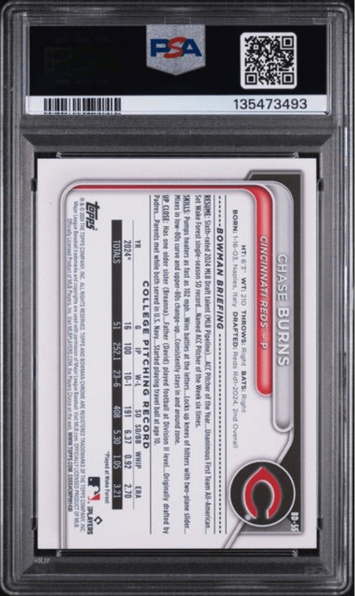 Graded 2024 Topps Bowman Draft Chase Burns #BD55 Rookie Baseball Card PSA 9
