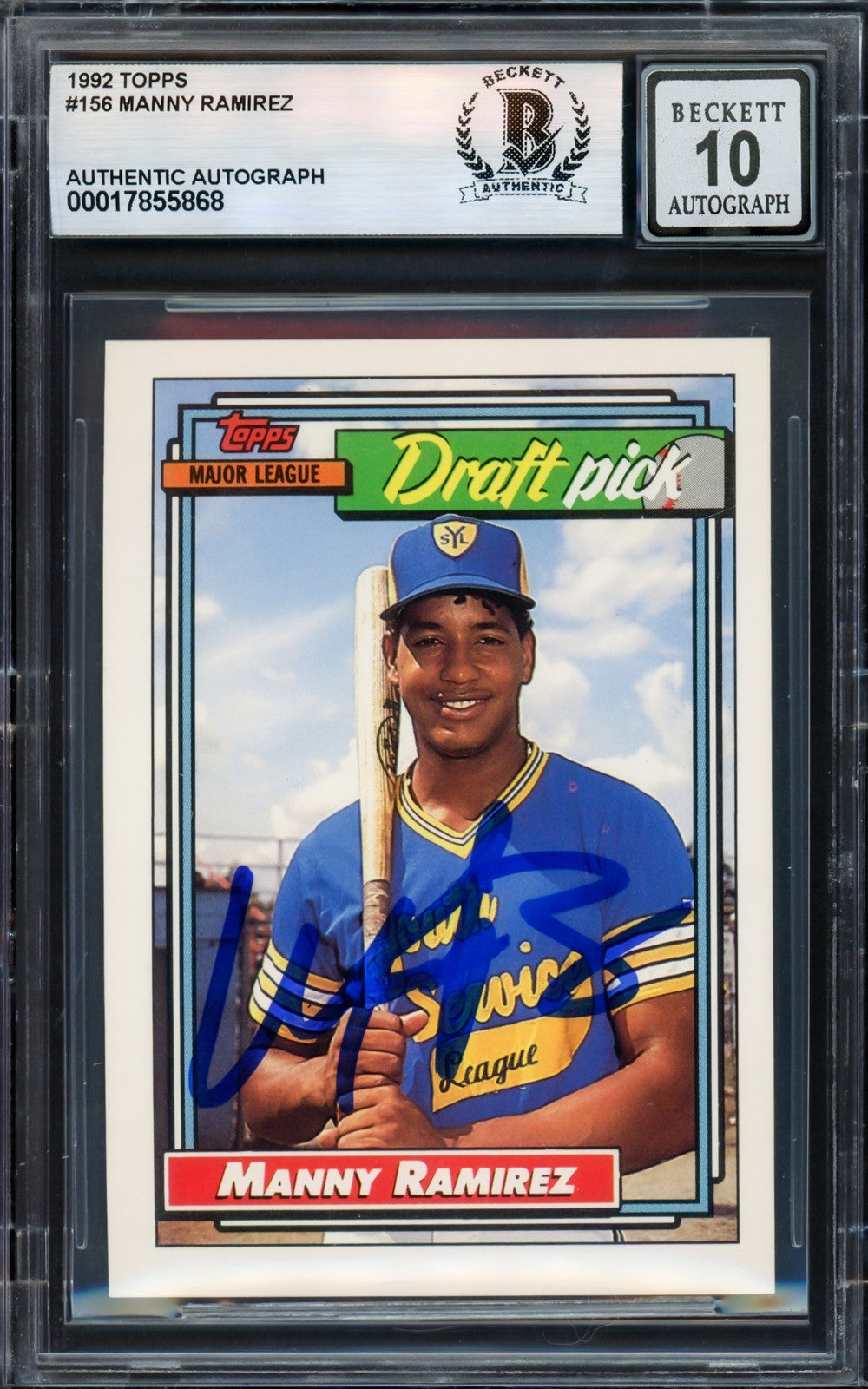 Manny Ramirez Signed 1992 Topps RC 156 Cleveland Indians Auto GM 10 Beckett