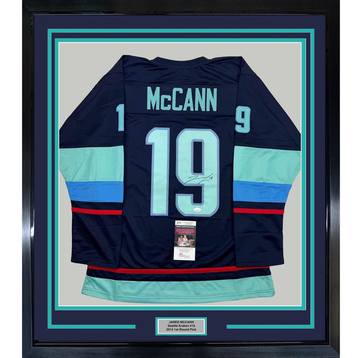 Framed Autographed/Signed Jared McCann 35x39 Seattle Blue Jersey JSA COA