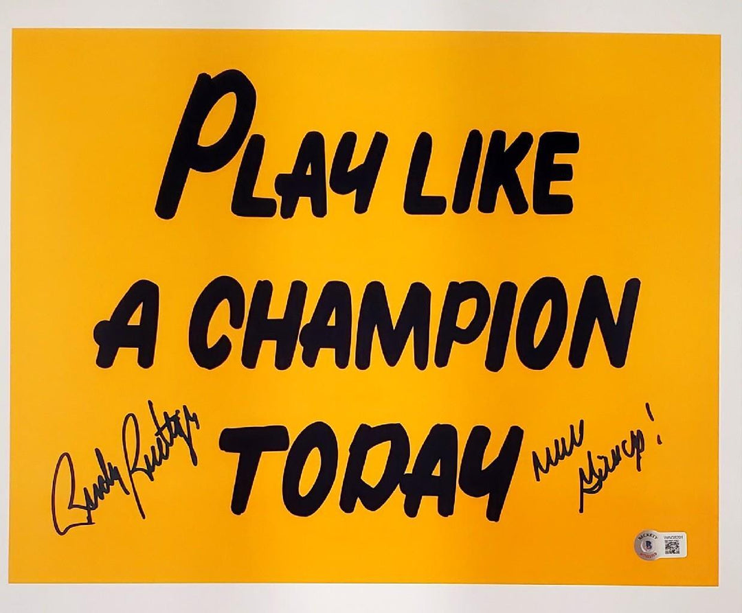 Rudy Ruettiger signed Play Like a Champion 11x14 photo + Quote BAS Witness Holo