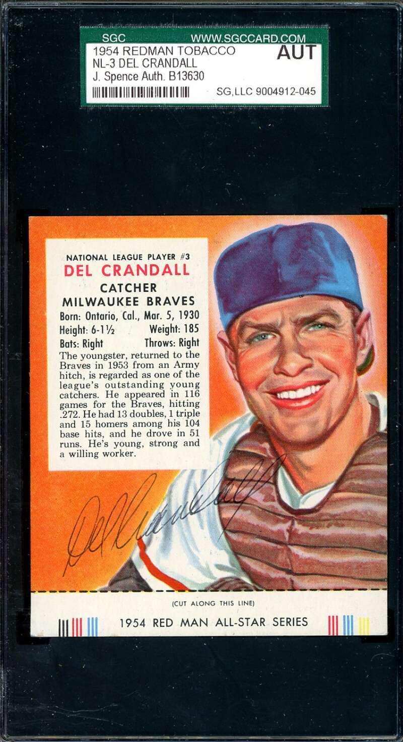 Del Crandall JSA SGC Coa Signed 1954 Red Man Tobacco With Tab Autograph