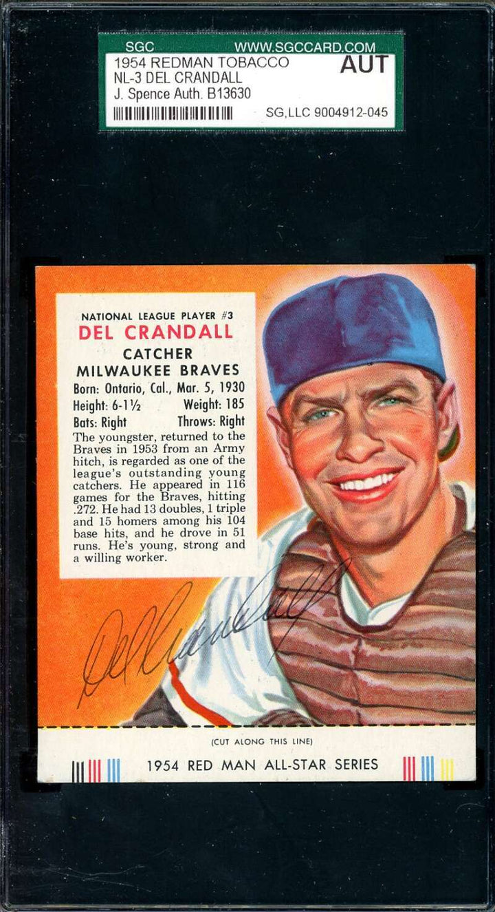 Del Crandall JSA SGC Coa Signed 1954 Red Man Tobacco With Tab Autograph
