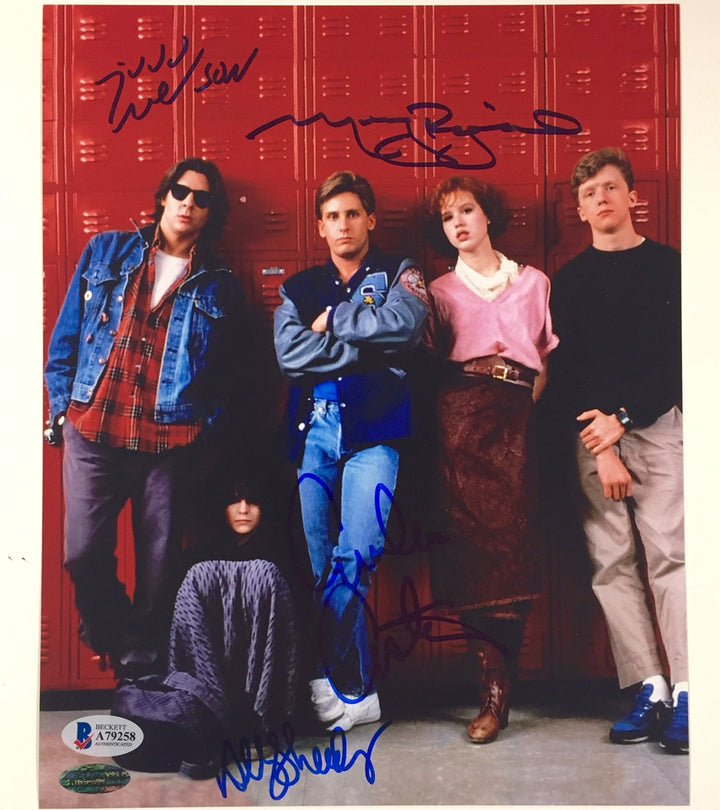 Breakfast Club cast signed 8x10 Photo BAS COA LOA Ringwald~Sheedy~Estevez~Nelson