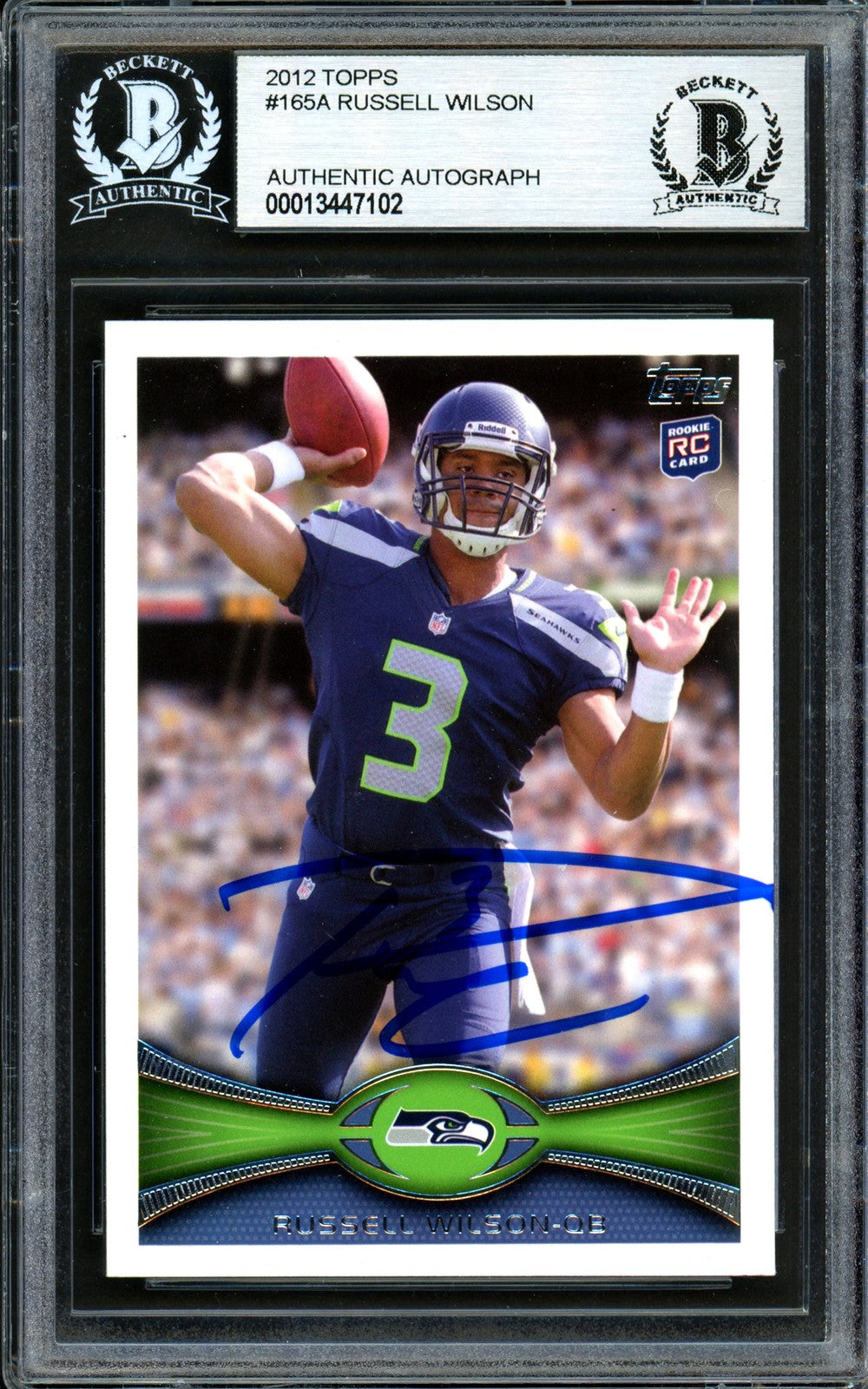 Russell Wilson Signed 2012 Topps RC 165 Seattle Seahawks Beckett #13447102