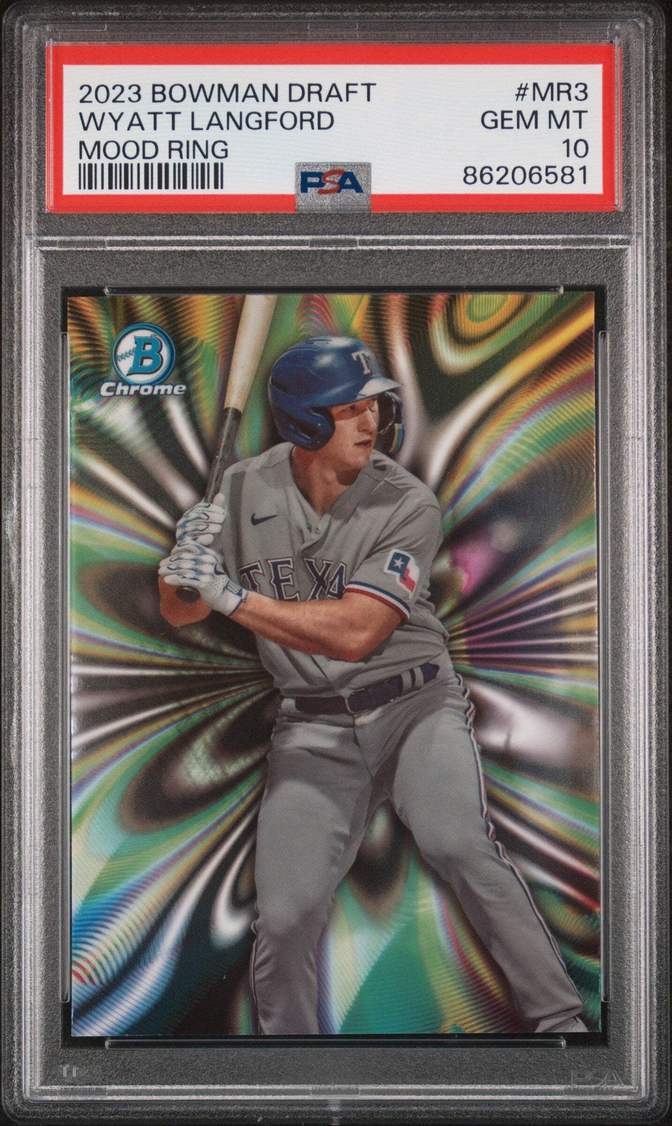 Graded 2023 Bowman Draft Wyatt Langford #MR3 Mood Ring RC Baseball Card PSA 10