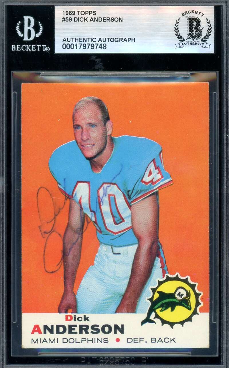Dick Anderson Beckett BAS Vintage Signed 1969 Topps Rookie Autograph