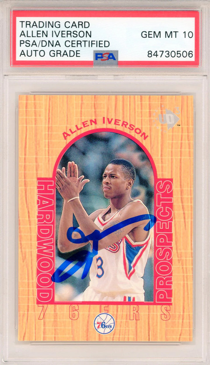 Allen Iverson Autographed 1997 UD3 Hardwood Prospects Card #14 (PSA Auto Gem Mt