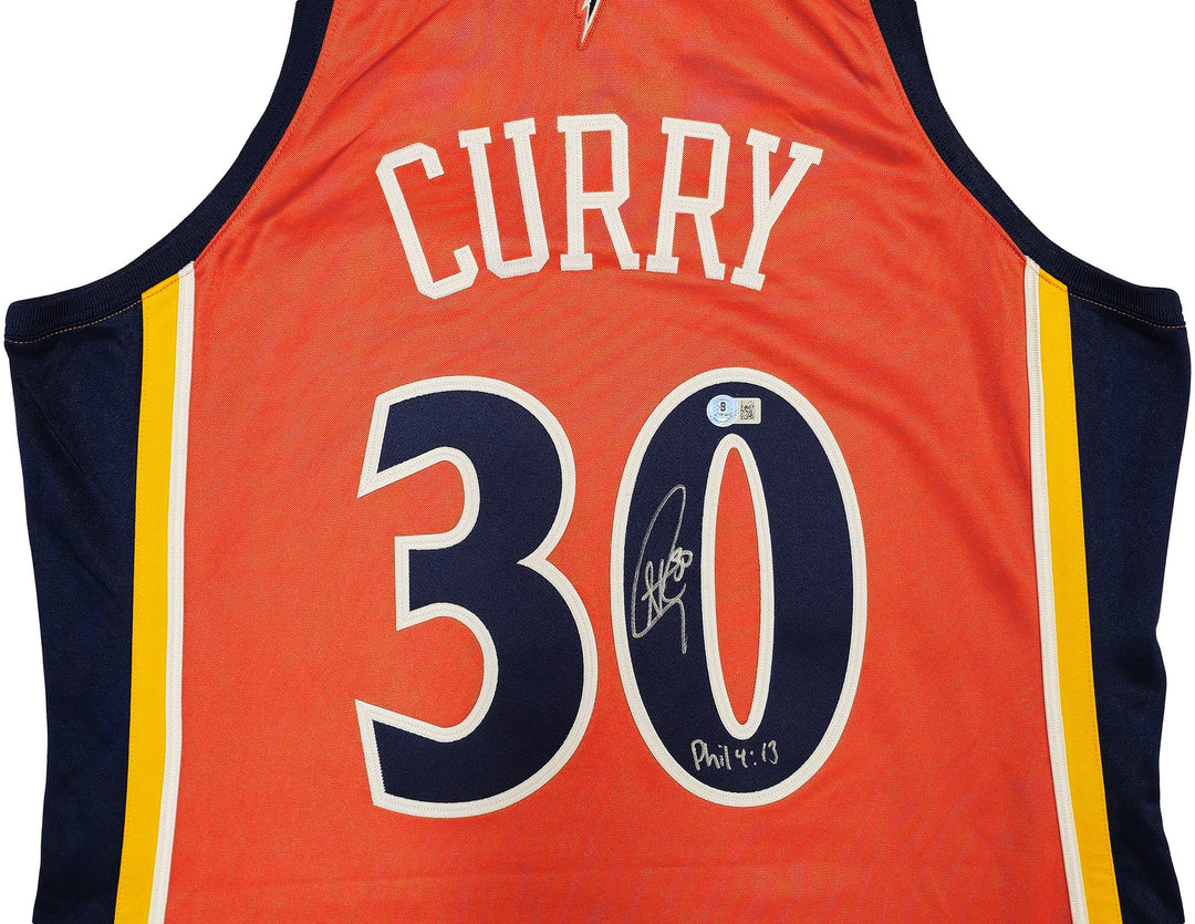 Golden State Warriors Stephen Curry Orange Signed Auth Jersey Beckett BAS