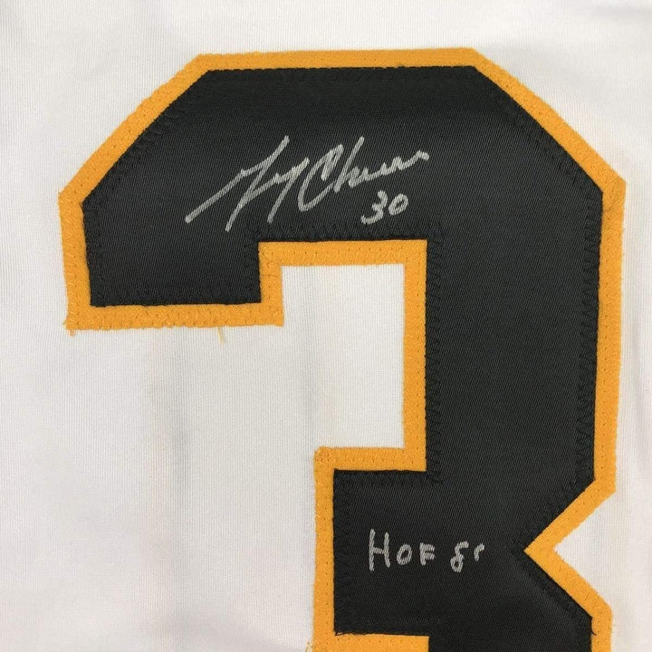 FRAMED Signed GERRY CHEEVERS HOF 35x39 Boston White Jersey JSA COA