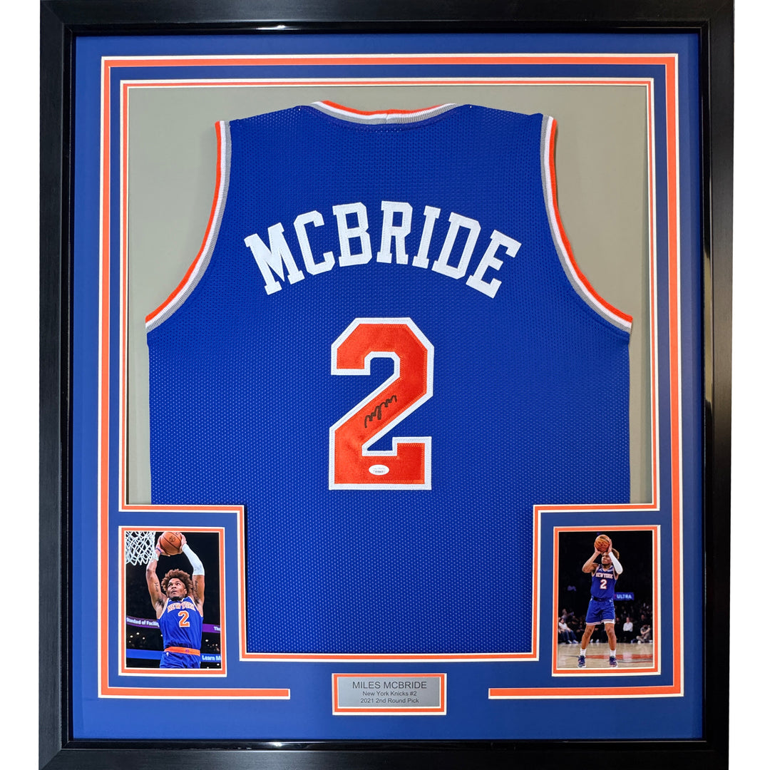 Autographed/Signed Framed Deuce Miles McBride 35x39 New York Blue Jersey JSA COA