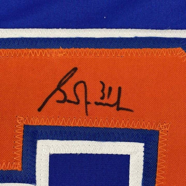 Autographed/Signed GRANT FUHR Edmonton Blue Jersey Beckett BAS COA Auto
