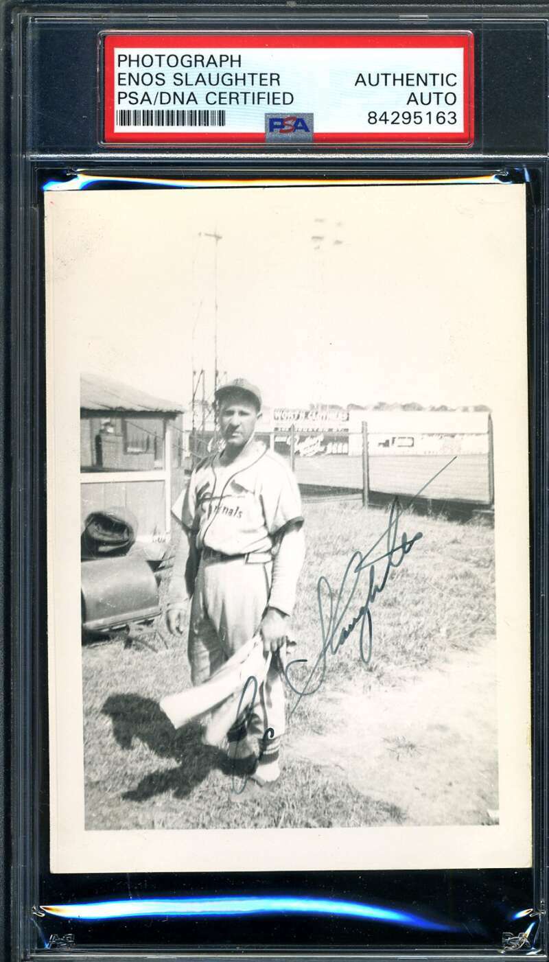 Enos Slaughter PSA DNA Coa Signed 1950`s Original Cardinals Photo Autograph