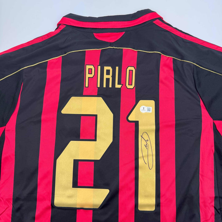 Autographed/Signed Andrea Pirlo AC Milan Black/Red Futbol Jersey BAS COA