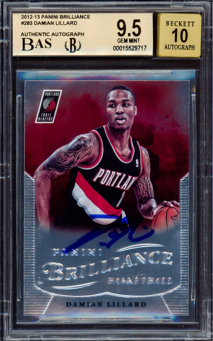 Damian Lillard Auto 2012-13 Panini Brilliance RC 283 Blazers BGS 9.5 Sig 10 BAS