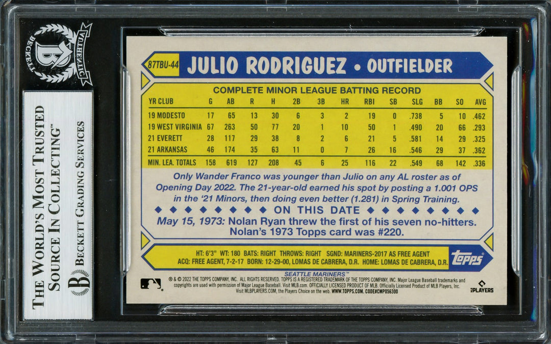 Julio Rodriguez Auto 2022 Topps 35th Anniversary Update RC 87TBU-44 Mariners BAS
