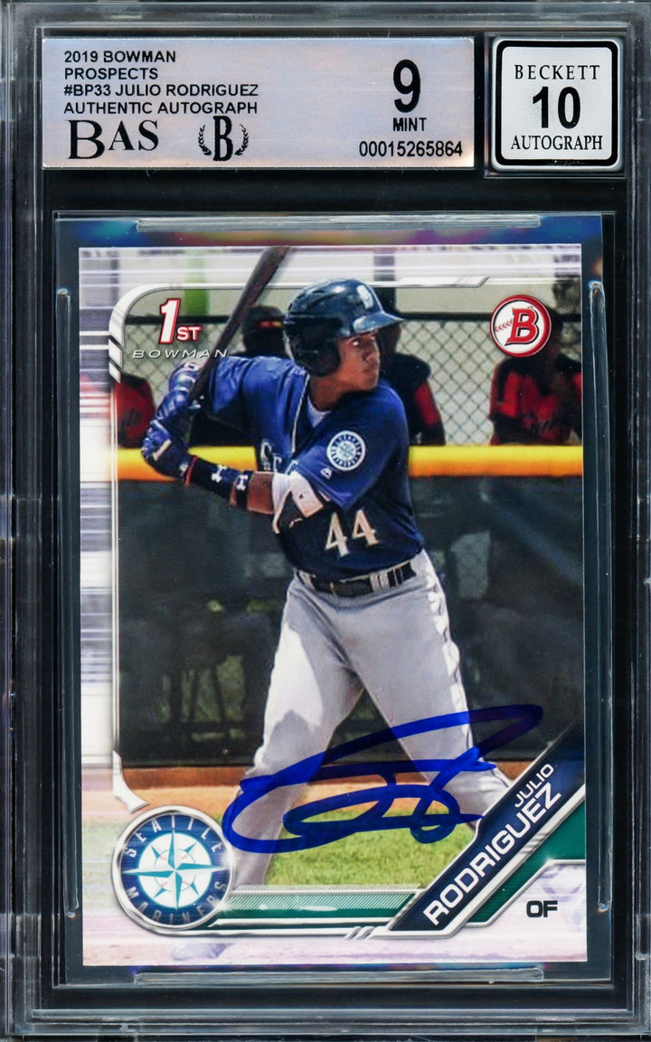 Julio Rodriguez Auto 2019 1st Bowman Paper RC BP33 Mariners BGS 9 Sig 10 Beckett