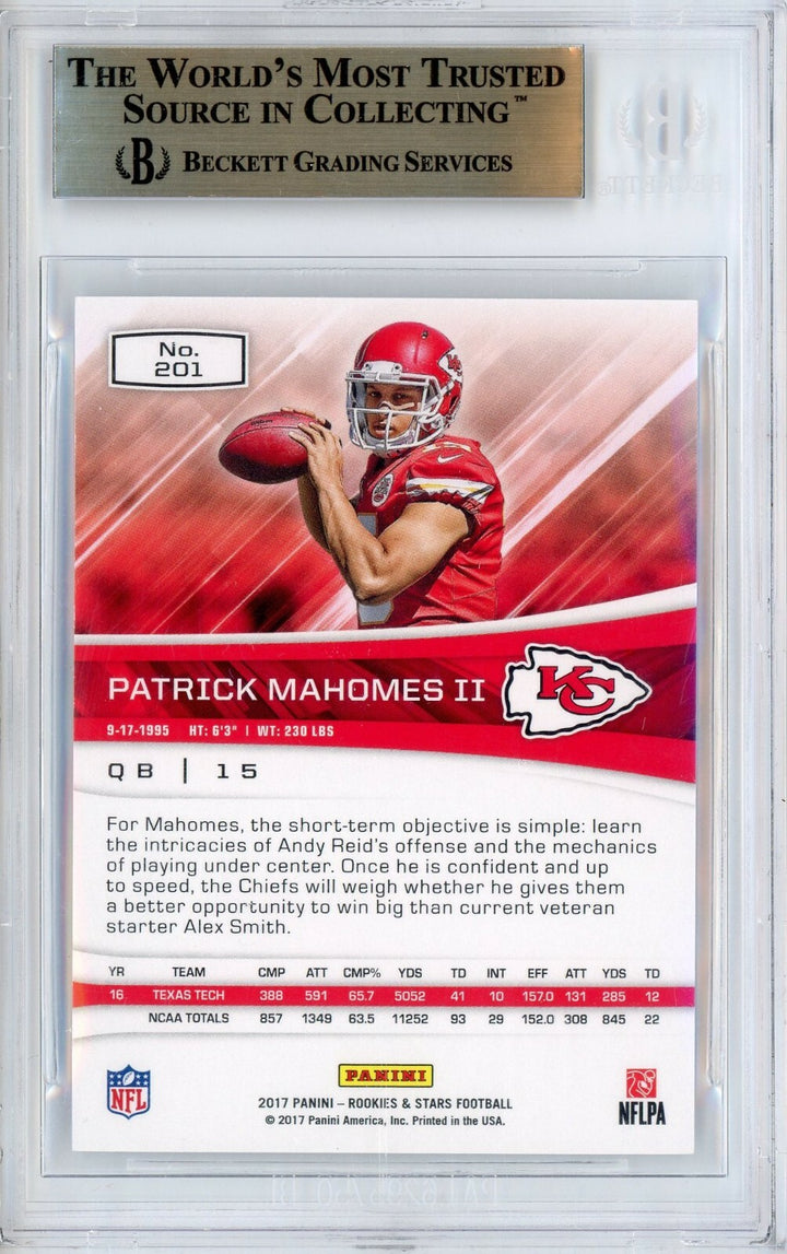 2017 Panini Rookies & Stars Patrick Mahomes RC #201 BGS 9.5 Kansas City Chiefs