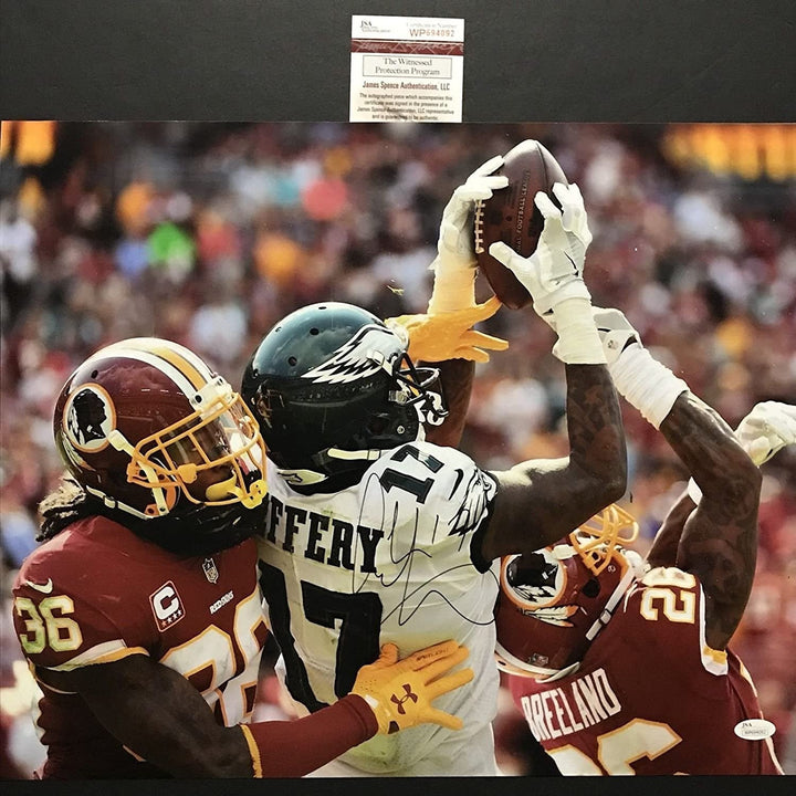 Autographed/Signed ALSHON JEFFERY Eagles 16x20 Photo JSA COA Auto