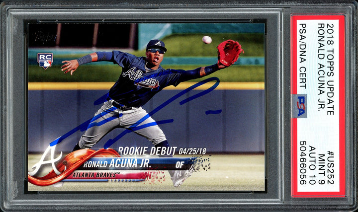 Ronald Acuna Jr Signed 2018 Topps Update RC US252 Auto 10 Card Mint 9 PSA/DNA