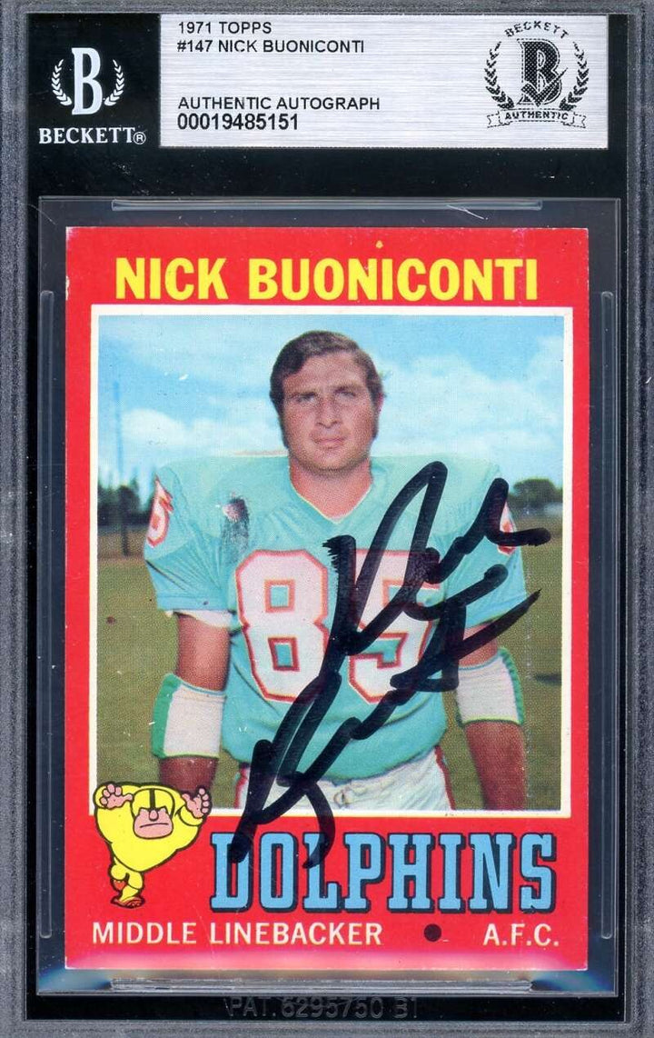 Nick Buoniconti Beckett BAS Signed 1971 Topps Autograph Dolphins