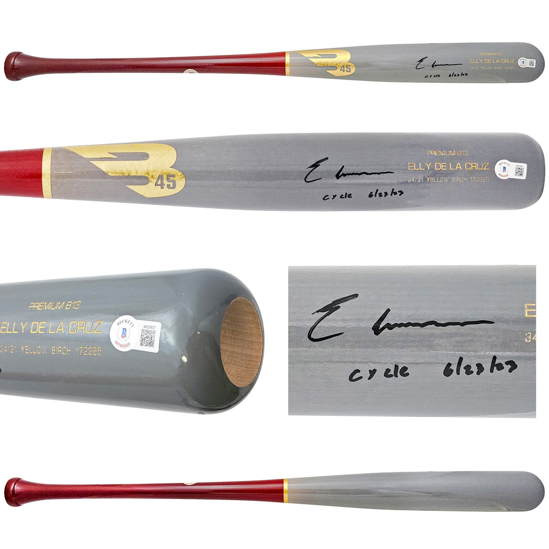Elly De La Cruz Auto Gray B45 Player Model Bat Reds "Cycle 6/23/23" Beckett Wit