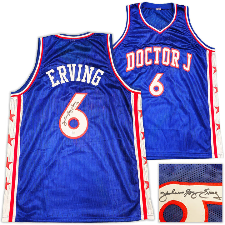 Philadelphia 76ers Julius "Dr. J" Erving Auto Signed Blue Jersey Beckett Witness