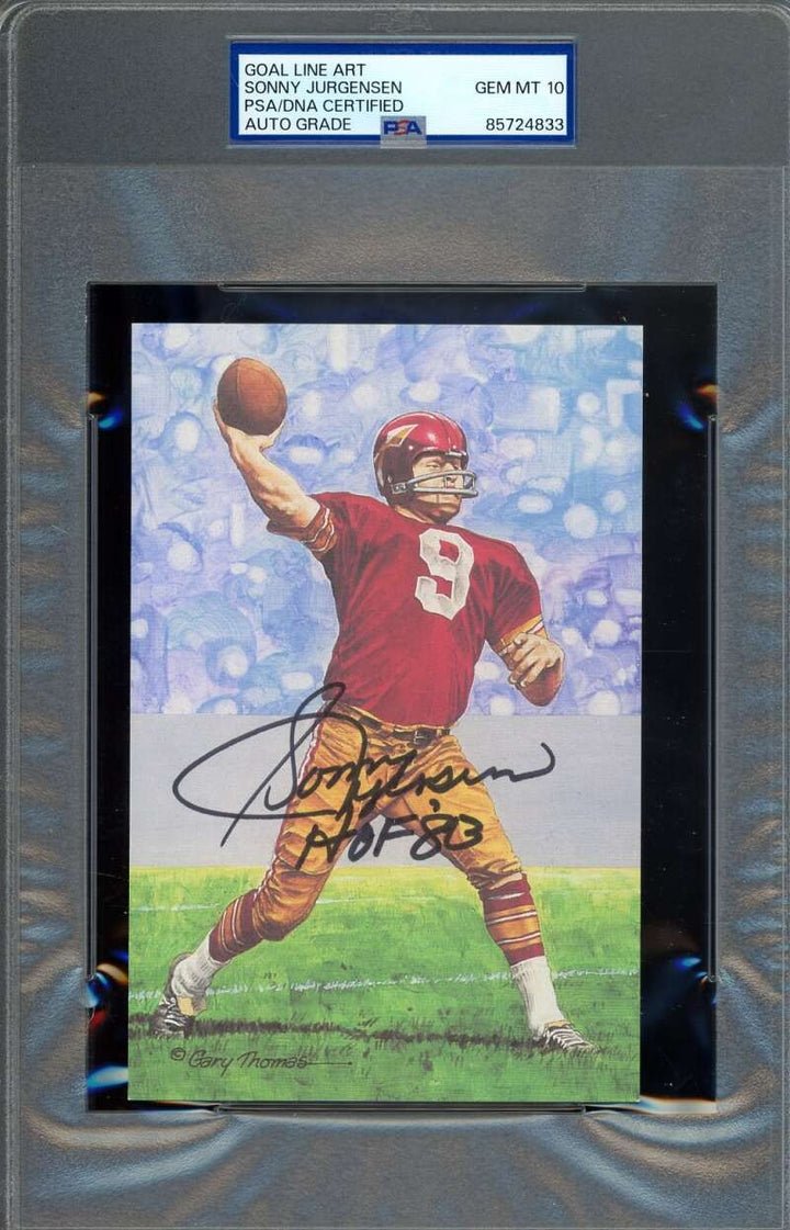 Sonny Jurgensen Gem Mint 10 PSA DNA Signed Goal Line Art Card GLAC Auto HOF 83