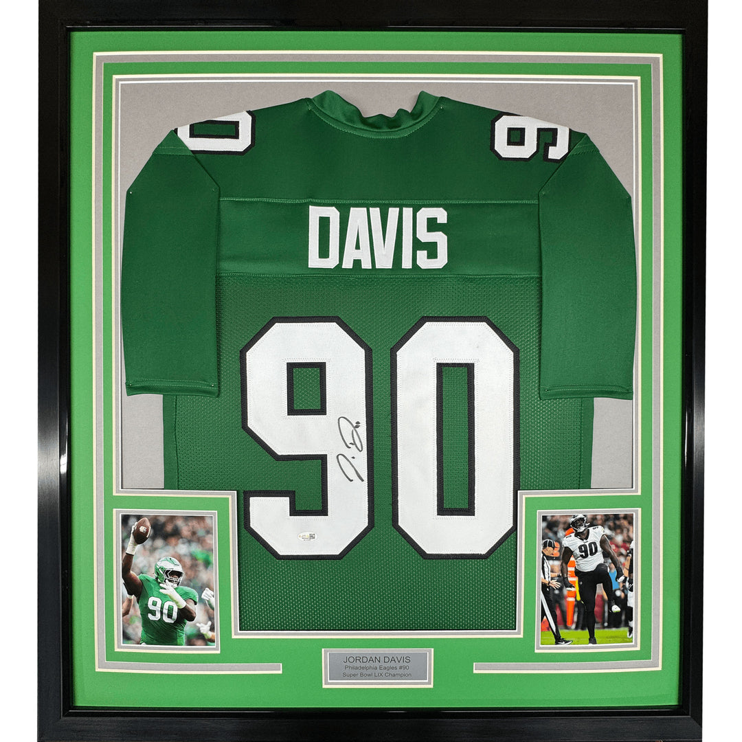 Framed Autographed/Signed Jordan Davis 35x39 Kelly Green Jersey Beckett COA