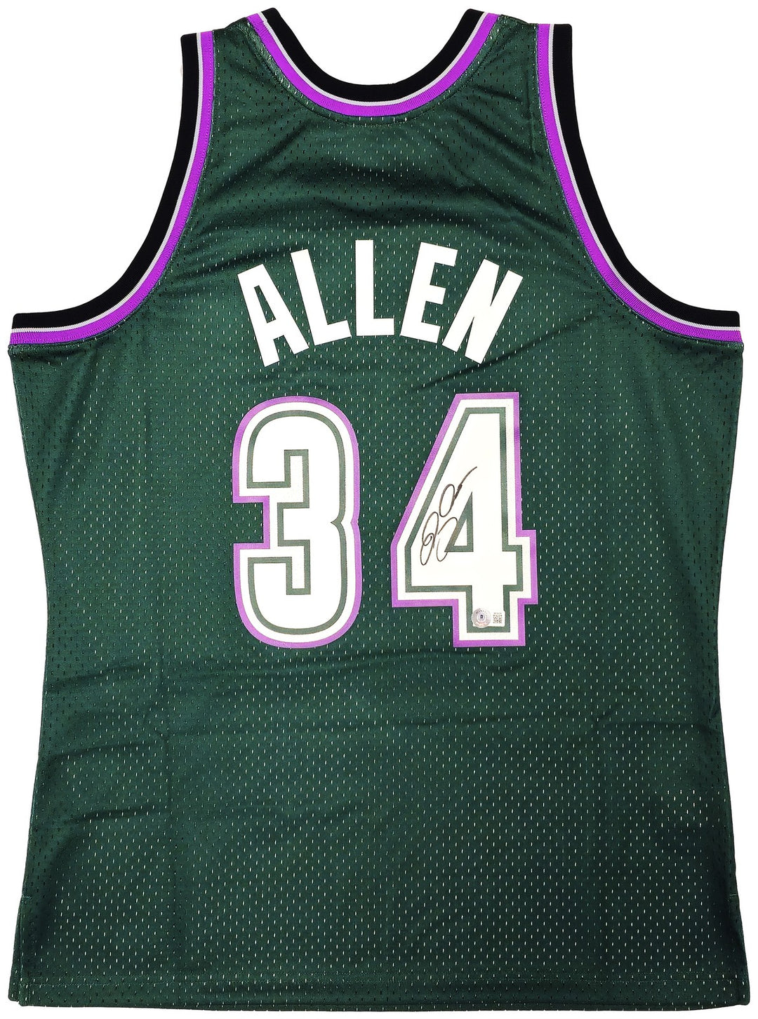 Bucks Ray Allen Auto Green Auth Mitchell Ness 96-97 Swingman Jersey L BAS
