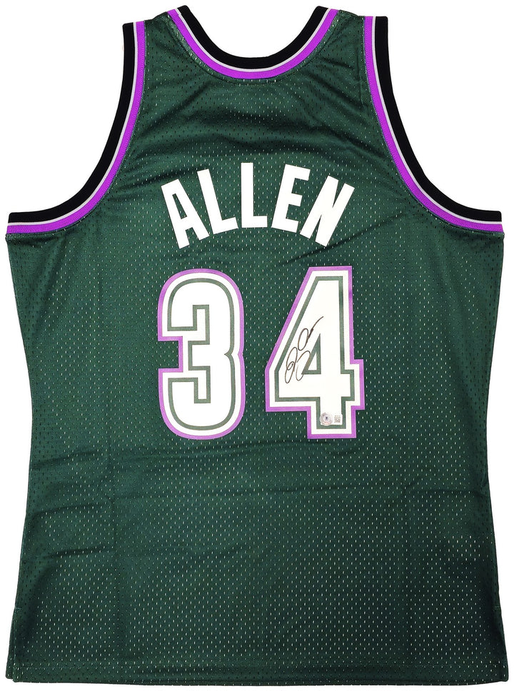 Bucks Ray Allen Auto Green Auth Mitchell Ness 96-97 Swingman Jersey L BAS