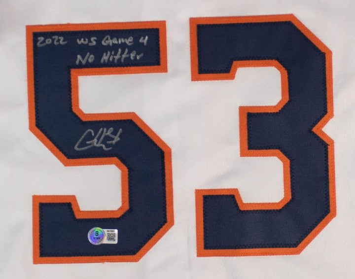 Christian Javier Houston Signed White Baseball Jersey Game 4 No Hitter BAS