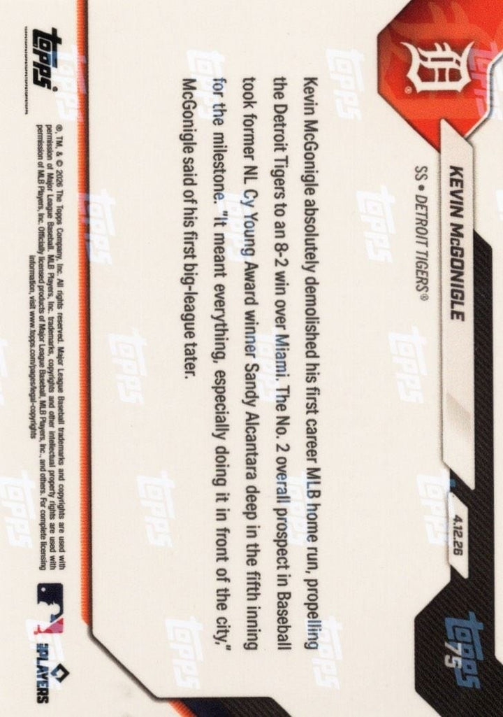 2026 Topps Now Kevin McGonigle #75 Orange Foil /25 Rookie RC Baseball Card