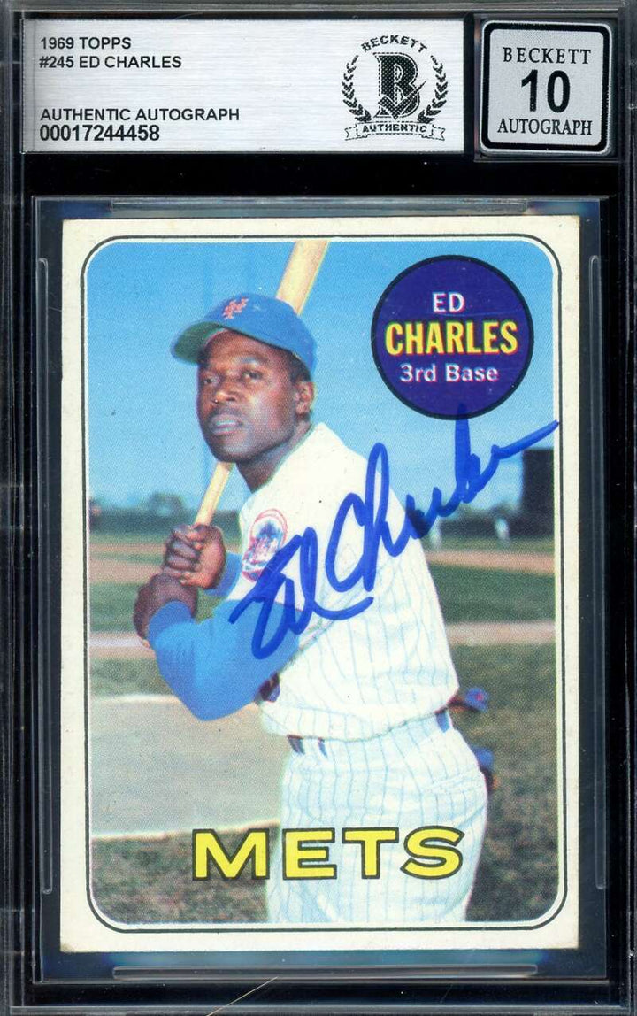 Ed Charles Gem Mint 10 Beckett BAS Signed 1969 Topps Autograph
