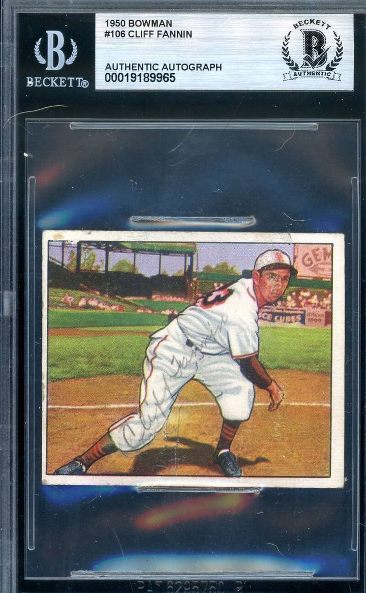 Cliff Fannin Beckett BAS Signed D.66 1950 Bowman Autograph