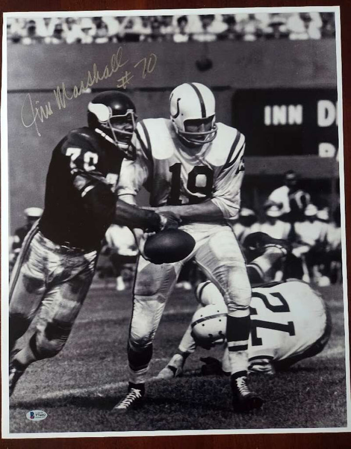 Jim Marshall Beckett BAS Signed 16x20 Photograph Autograph Vikings