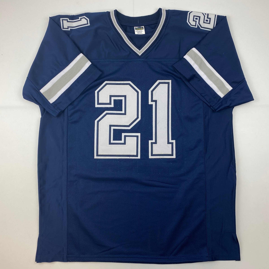 Facsimile Autographed Deion Sanders Dallas Blue Reprint Jersey Size Men's XL